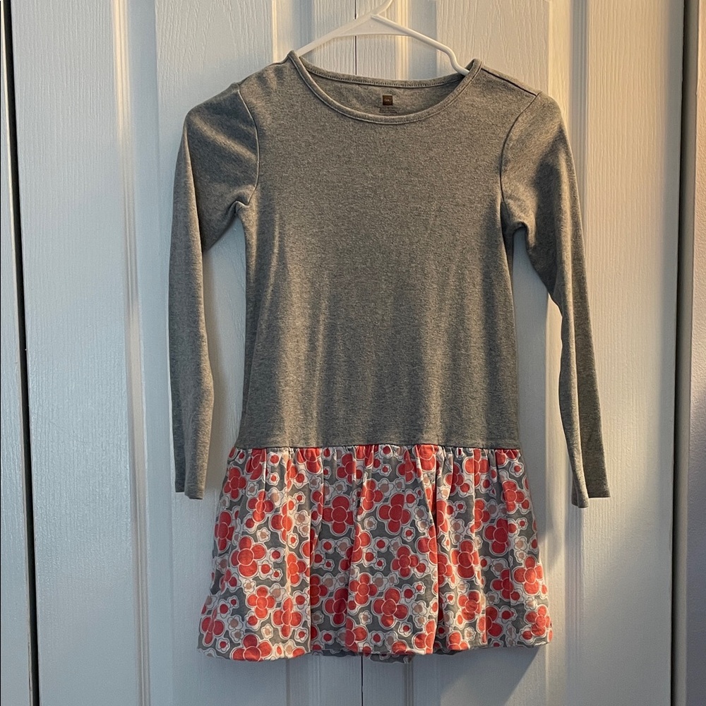 Tea Collection Gray and Red Floral Kids Dress